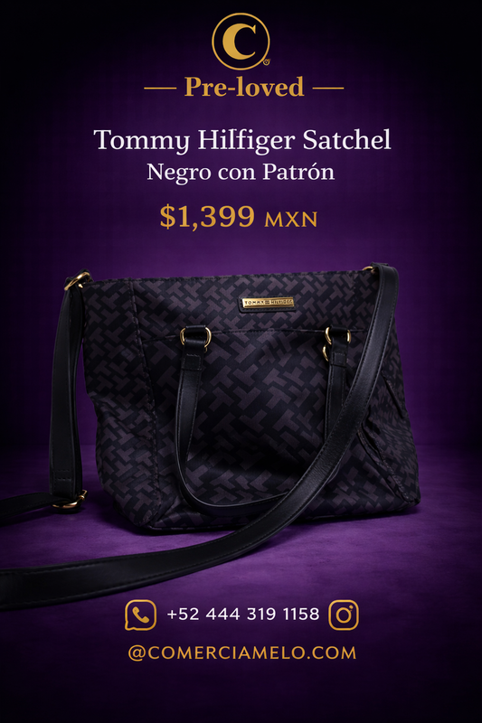 Tommy Hilfiger Satchel Negro con Patrón