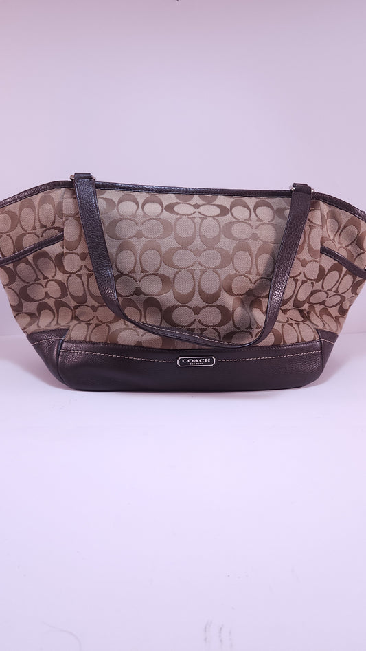 Bolso Tote Coach Park Signature Beige y Café