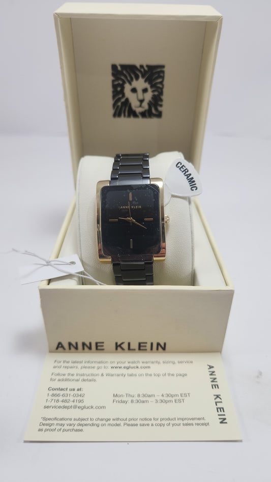 Reloj Anne Klein Ceramic Negro & Dorado (Nuevo en caja)