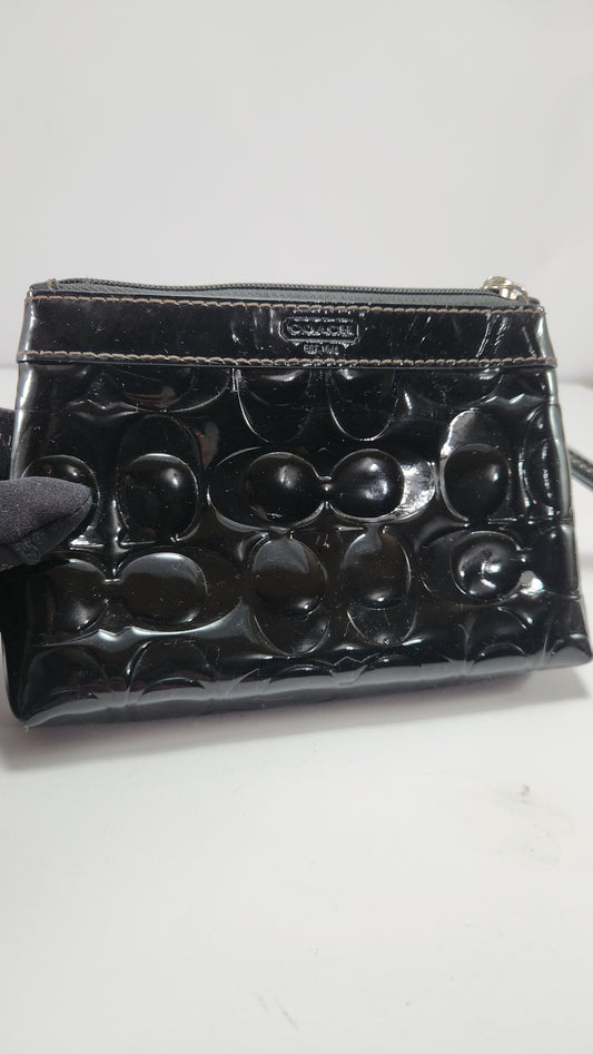 Coach Women's Black Patent Leather Signature Wristlet Purse