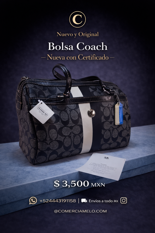 Bolsa Coach Monograma Rayas Blanco y Negro – Nueva con Certificado de Autenticidad