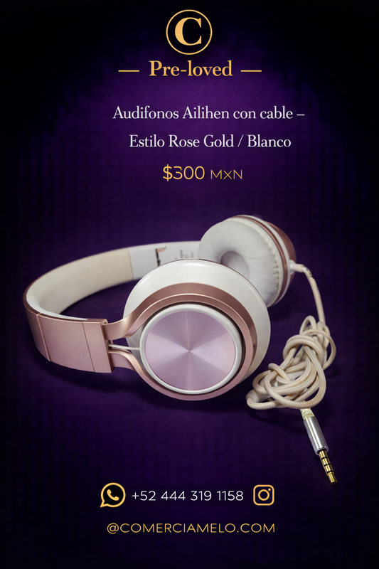 Audífonos Ailihen con cable – Estilo Rose Gold / Blanco
