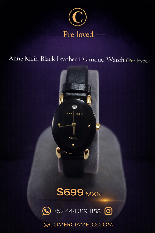 Anne Klein Black Leather Diamond Watch