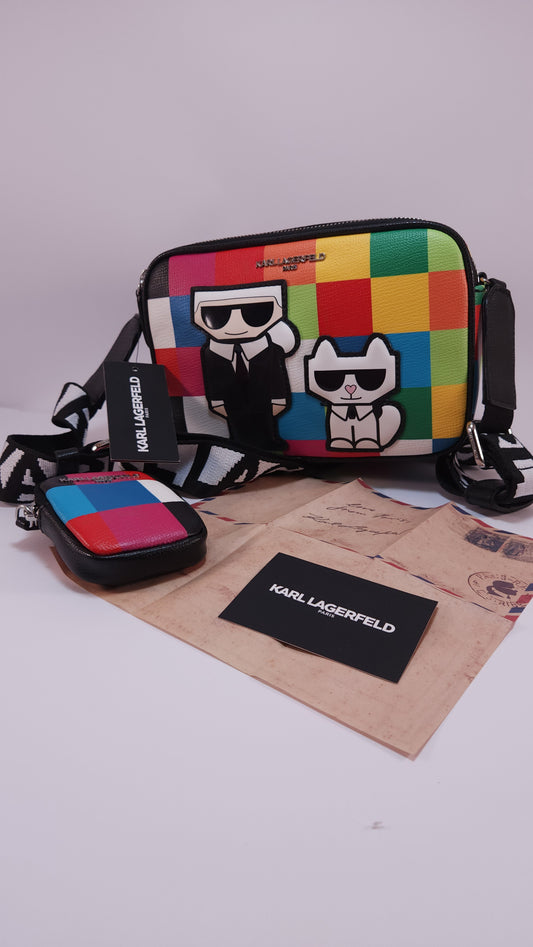 Bolsa Cruzada Karl Lagerfeld Maybelle Multicolor + Monedero – Nueva con Etiqueta - Dama