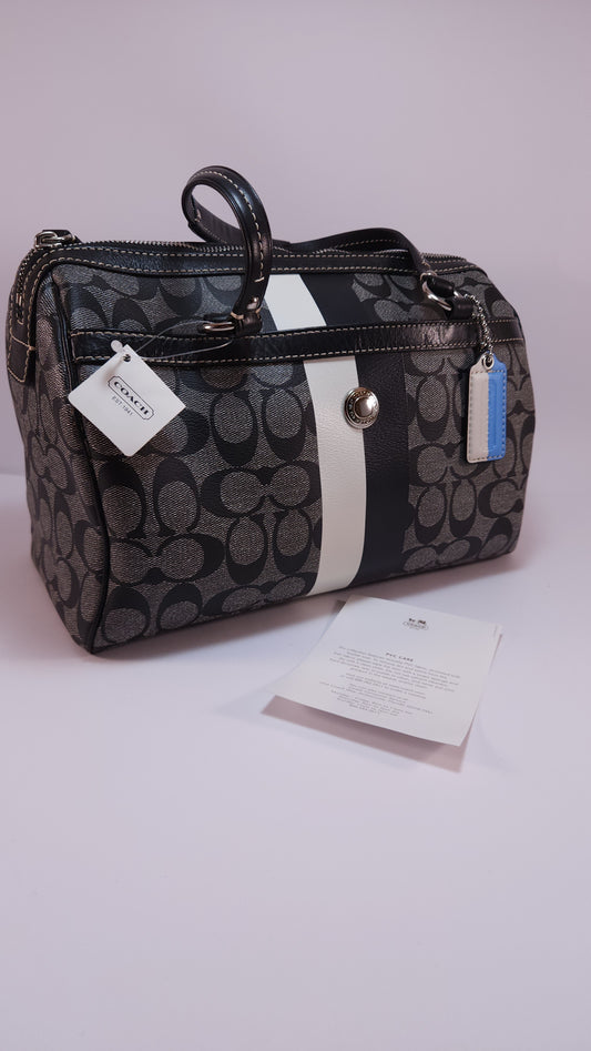 Bolsa Coach Monograma Rayas Blanco y Negro – Nueva con Certificado de Autenticidad