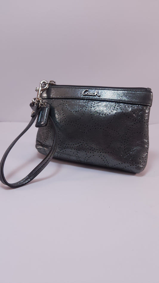 Bolsa de Mano Coach Plateada Metálica Op Art