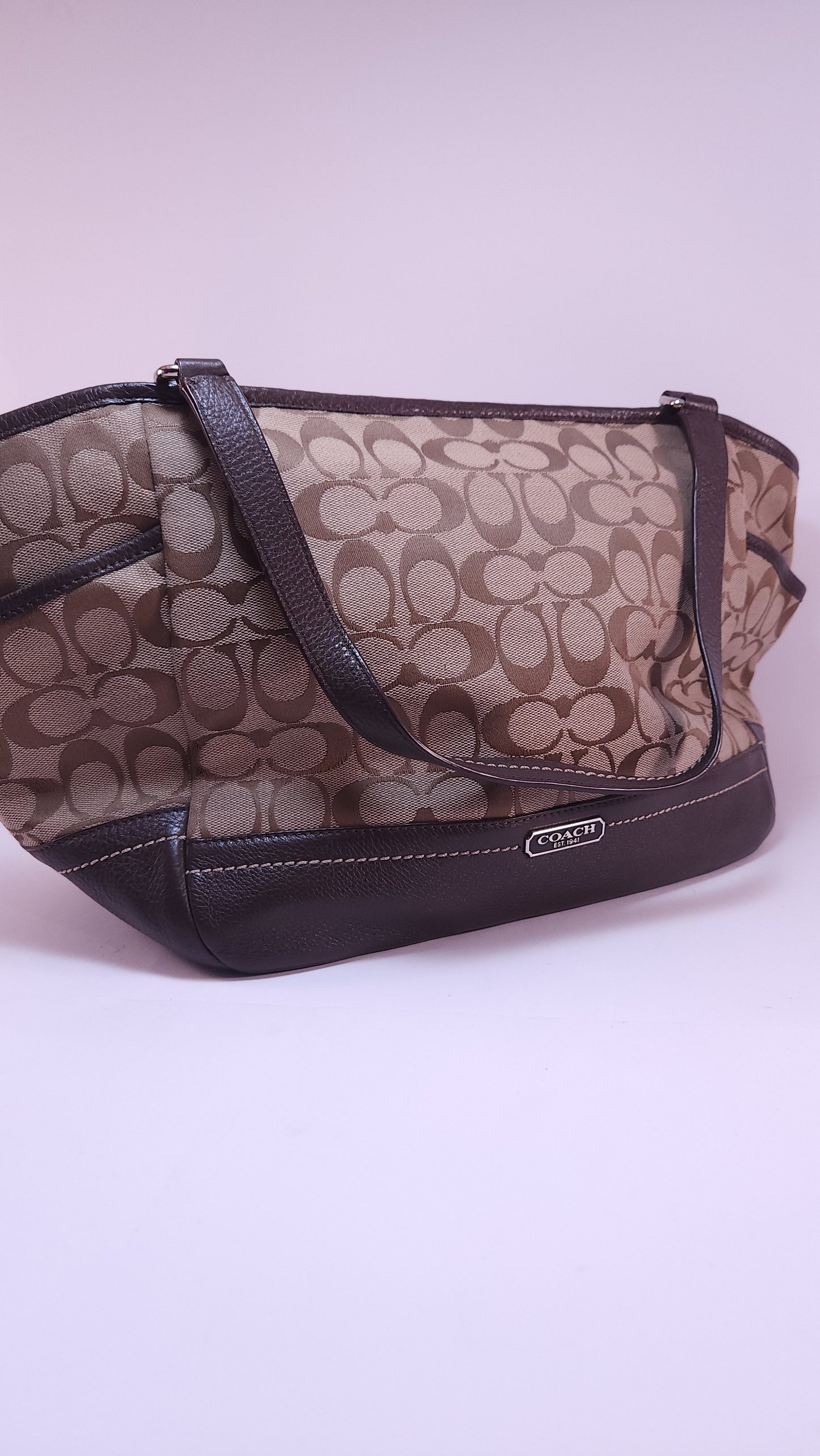 Bolso Tote Coach Park Signature Beige y Café