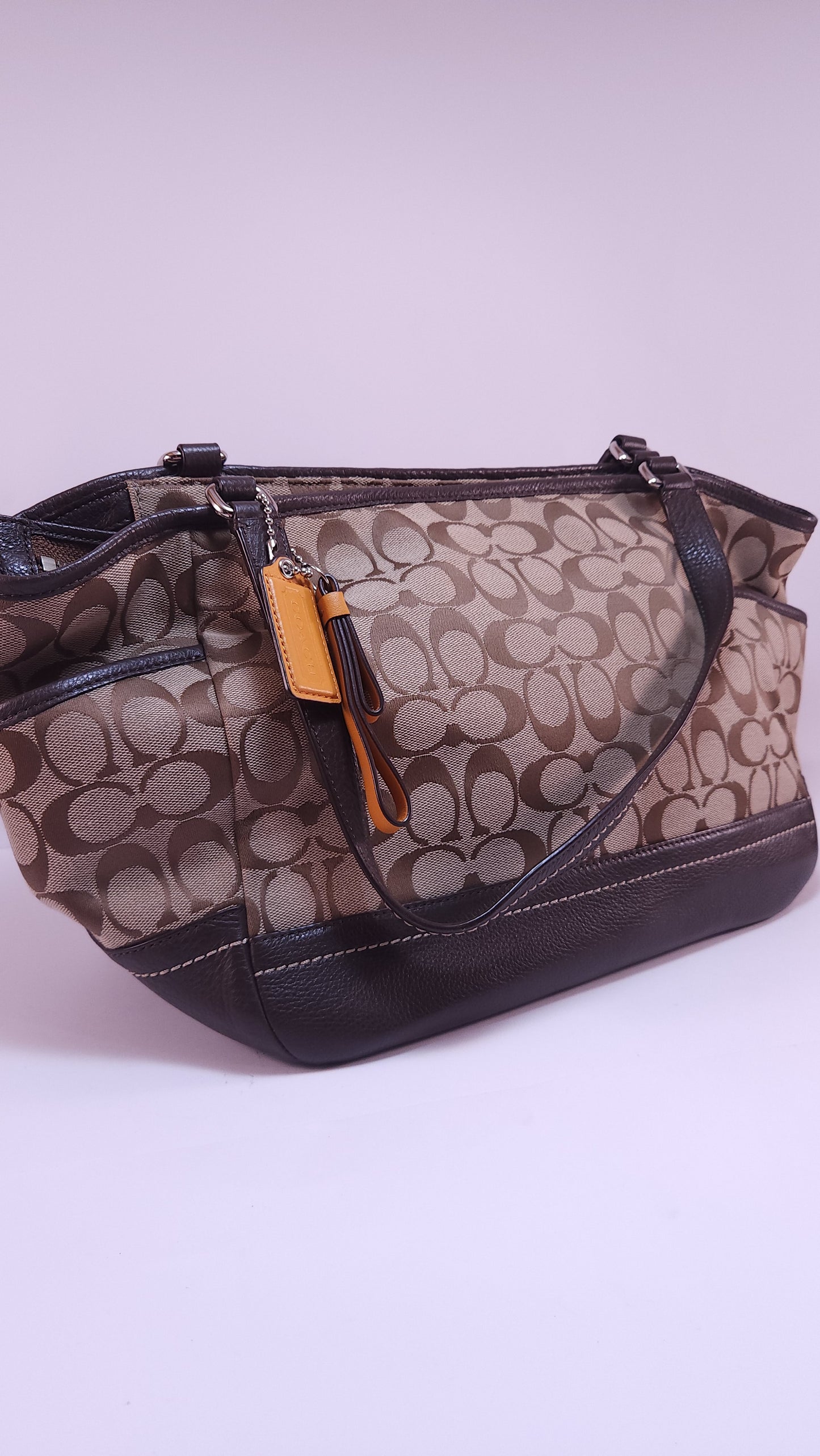 Bolso Tote Coach Park Signature Beige y Café