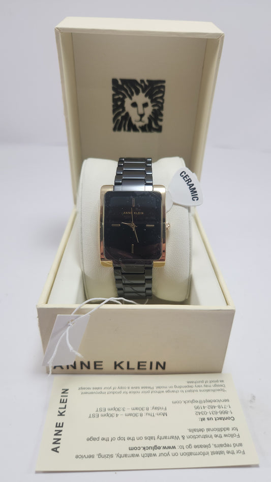 Reloj Anne Klein Ceramic Negro & Dorado (Nuevo en caja)
