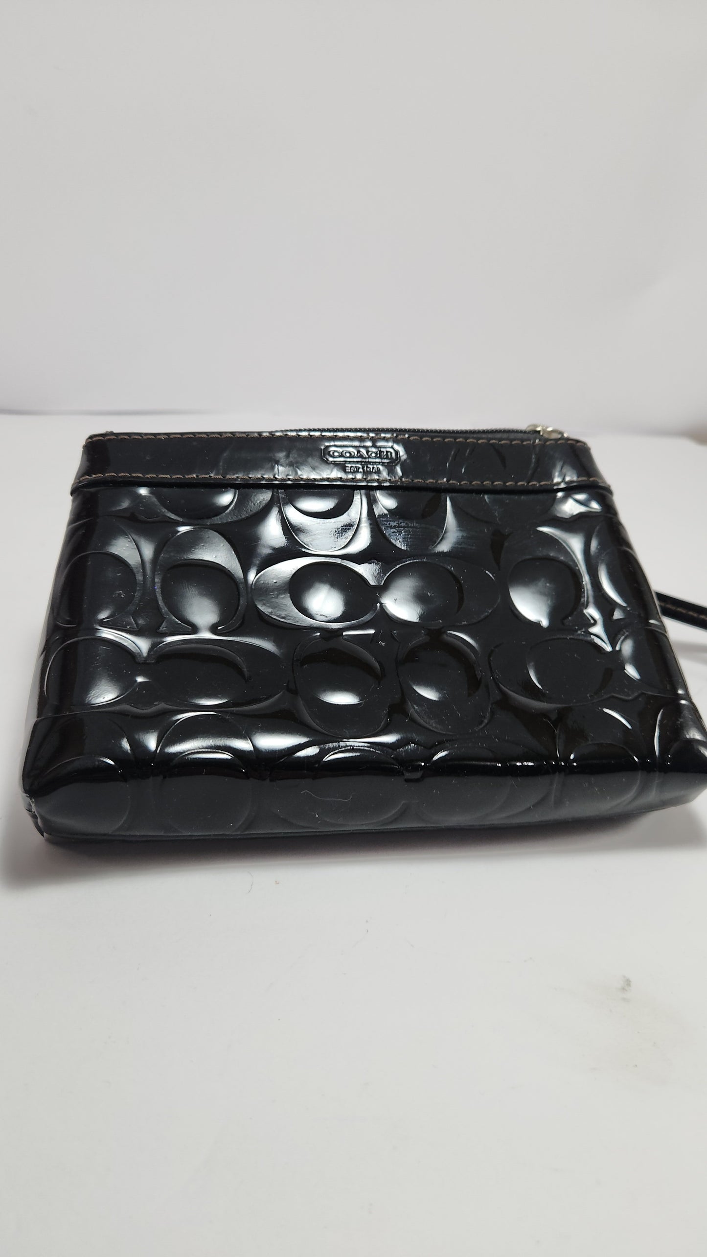 Coach Women's Black Patent Leather Signature Wristlet Purse