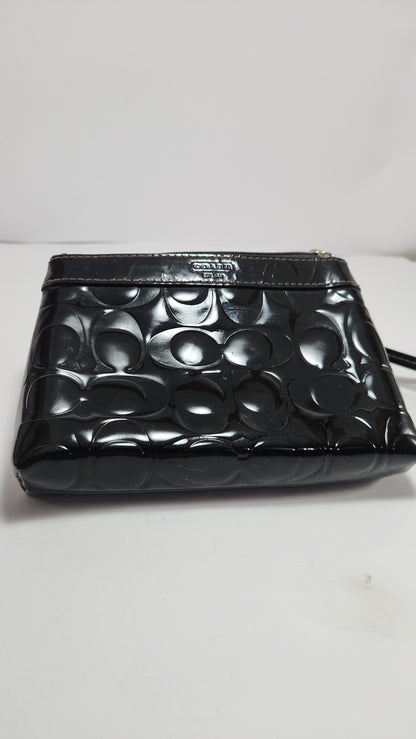 Coach Women's Black Patent Leather Signature Wristlet Purse