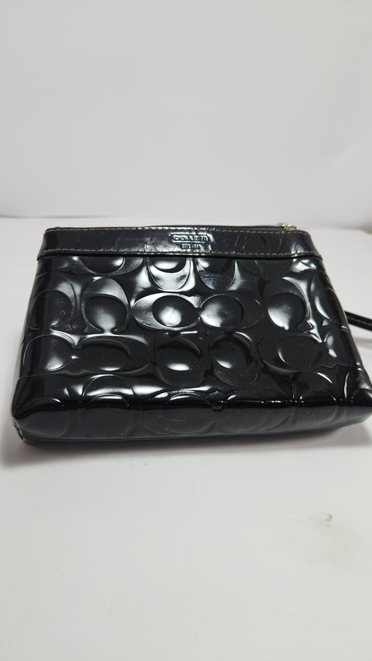 Coach Women's Black Patent Leather Signature Wristlet Purse