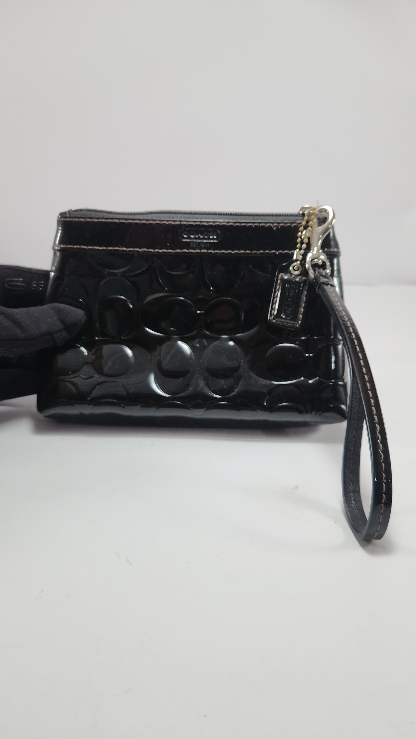 Coach Women's Black Patent Leather Signature Wristlet Purse