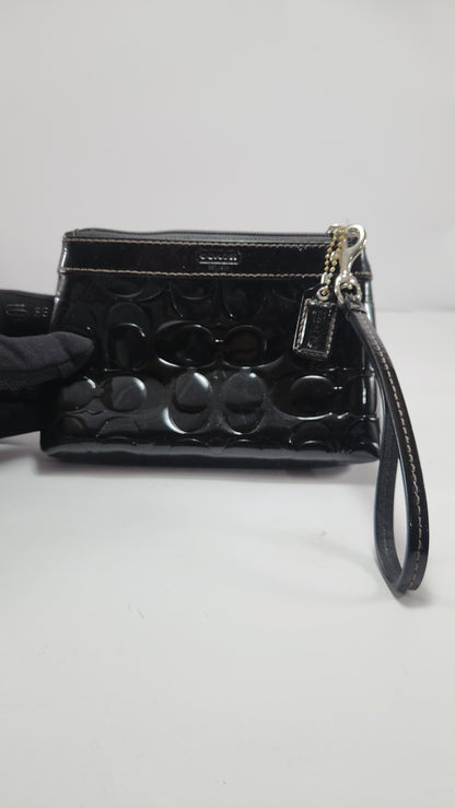 Coach Women's Black Patent Leather Signature Wristlet Purse