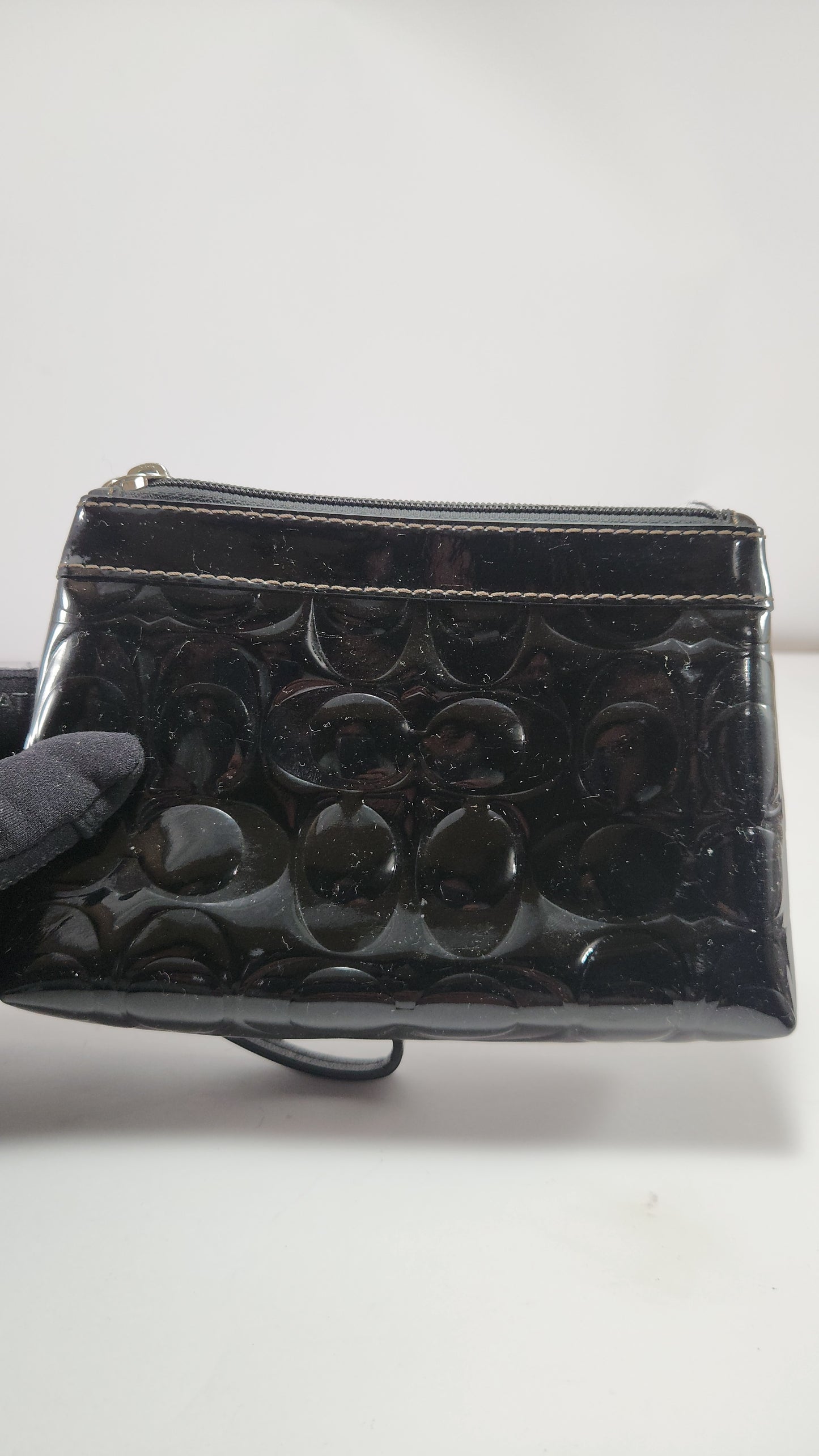 Coach Women's Black Patent Leather Signature Wristlet Purse
