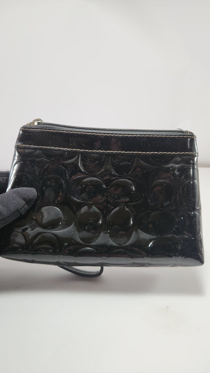 Coach Women's Black Patent Leather Signature Wristlet Purse