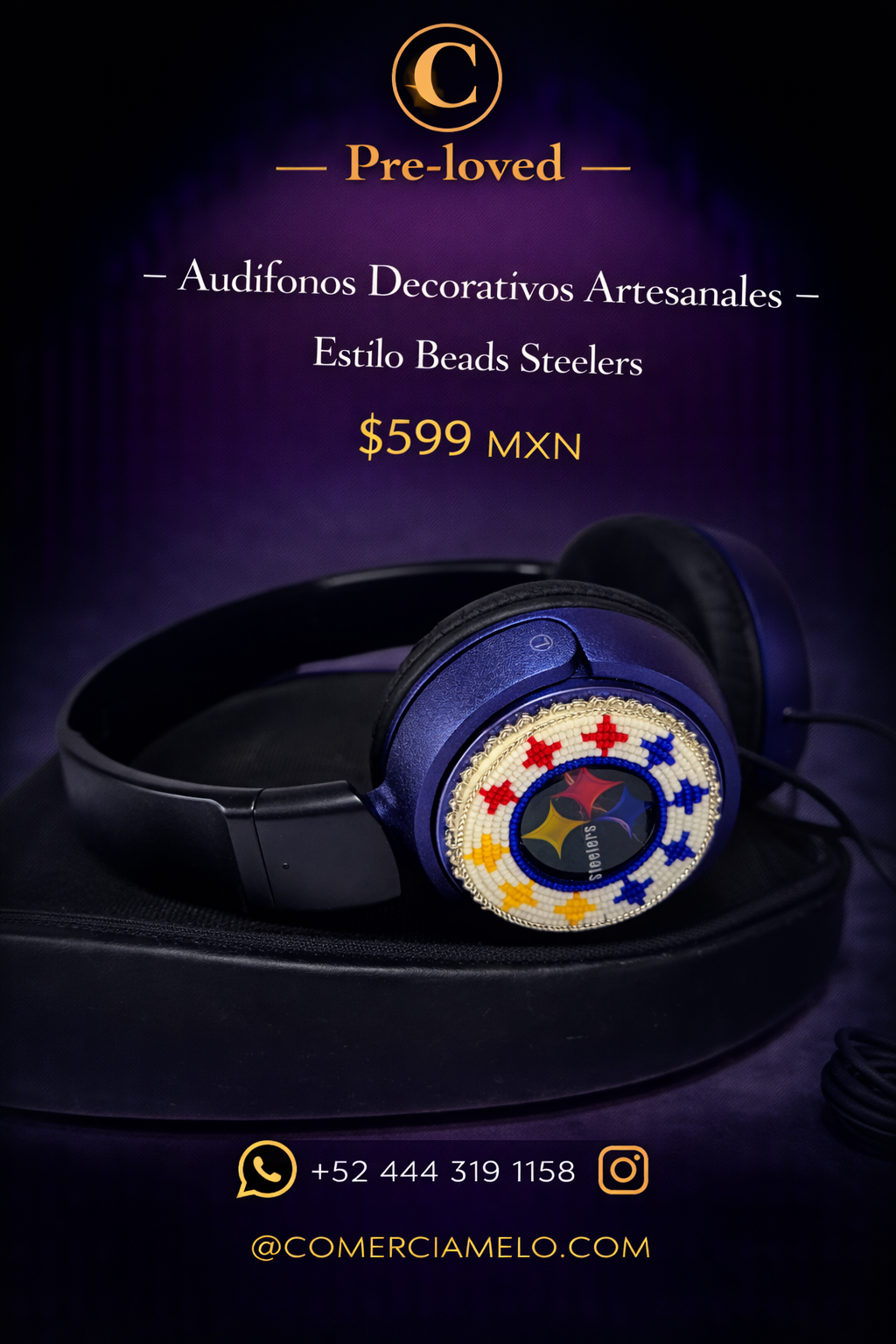 Audífonos Decorativos Artesanales – Estilo Beads Steelers
