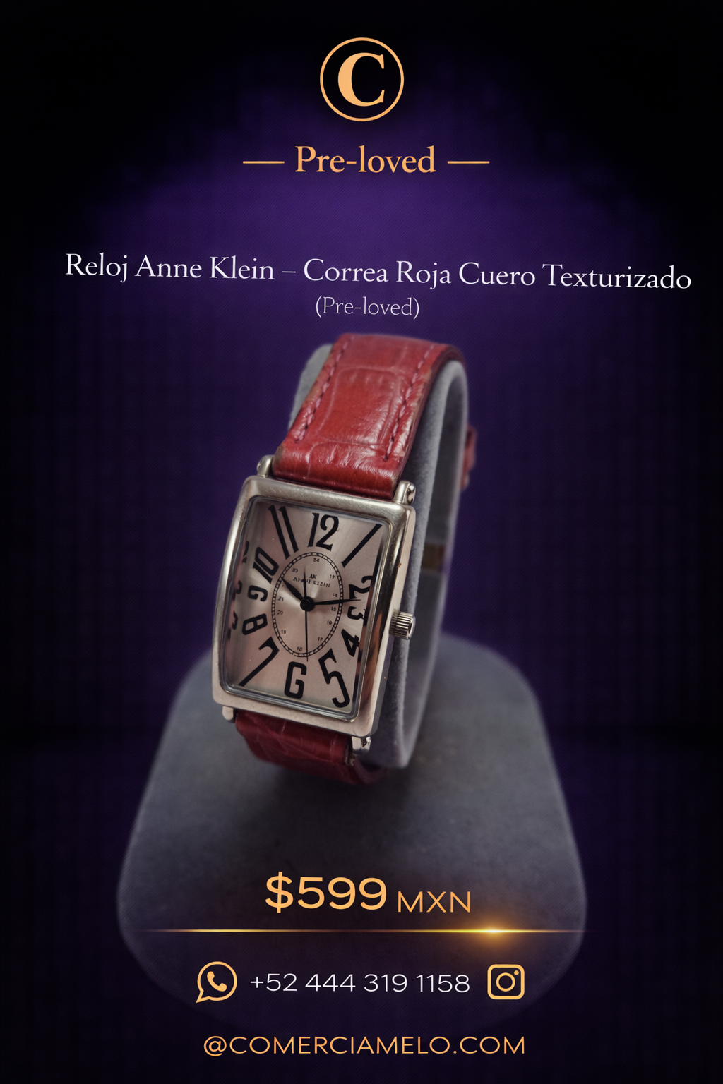 Reloj Anne Klein – Correa Roja Cuero Texturizado
